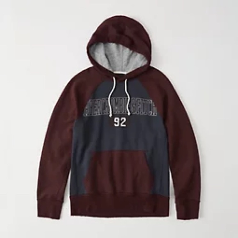 Abercrombie & Fitch Men's Maroon and Dark Blue Hoodie